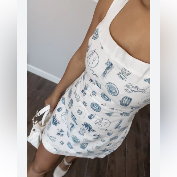 NWT Abercrombie Linen-Blend Wide Strap Mini Dress Mediterranean Greek Print - Picture 5 of 7